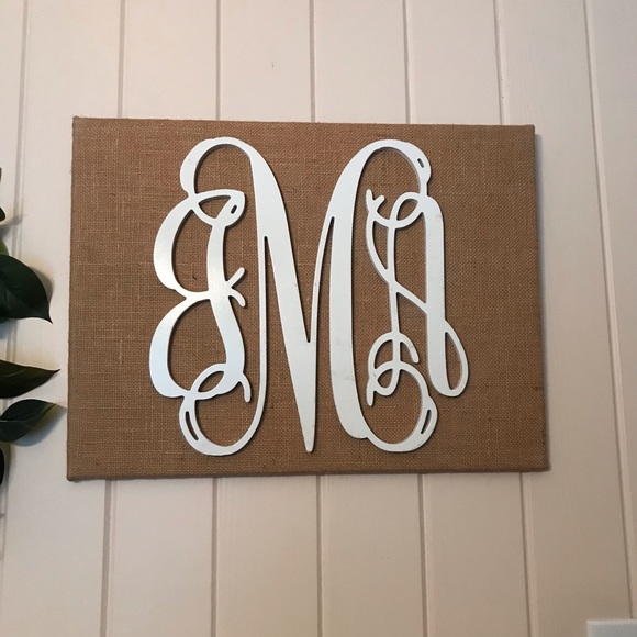 JMA White Wooden Script Monogram on Burlap Canvas
Initials JMA or JAM Monogram - Picture 3 of 9